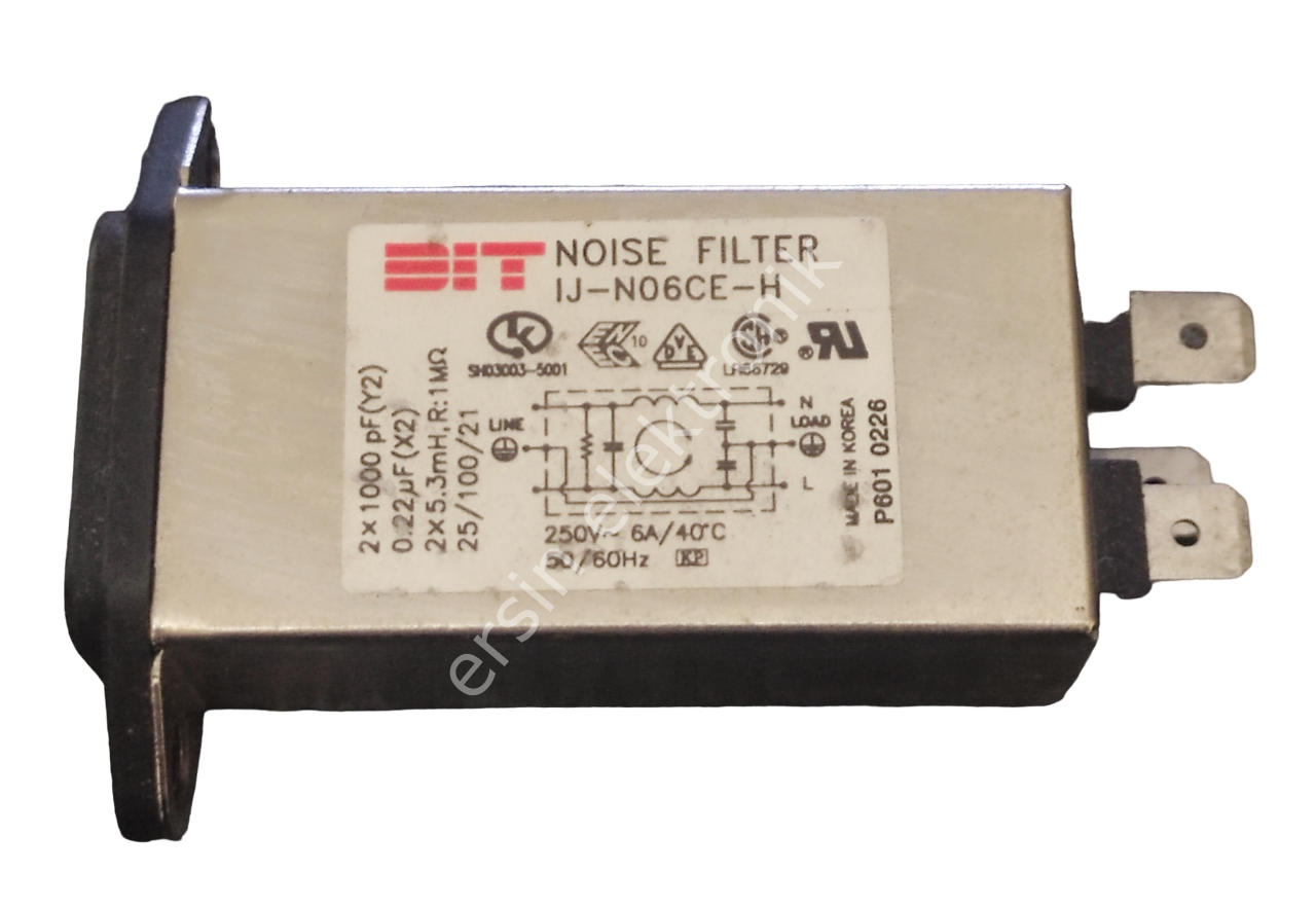 (6A) EMI FILTER (Gürültü Filtresi) IJ-N06CE-H ) 6A 250V Power Line Filter (Uzunluk:60mm Genişlik:30mm Yükseklik:22mm)(kore malı)