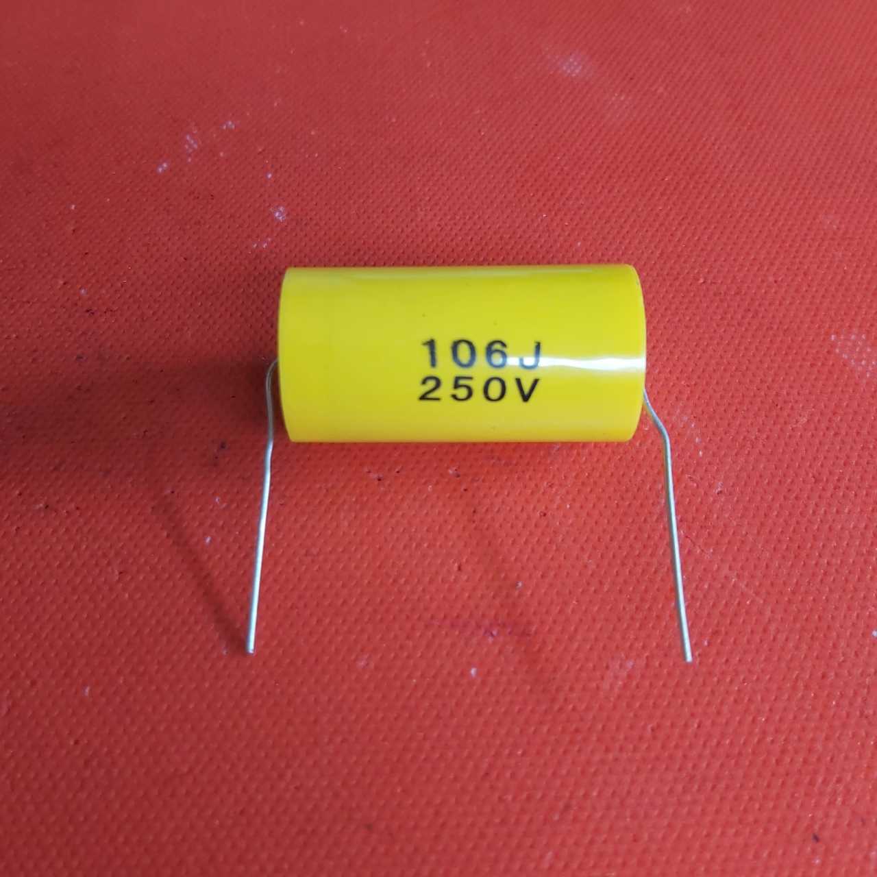 10uF 250V  (106J-250V) Aksiyel (Axial) Polyester Kondansatör (20mmx40mm)