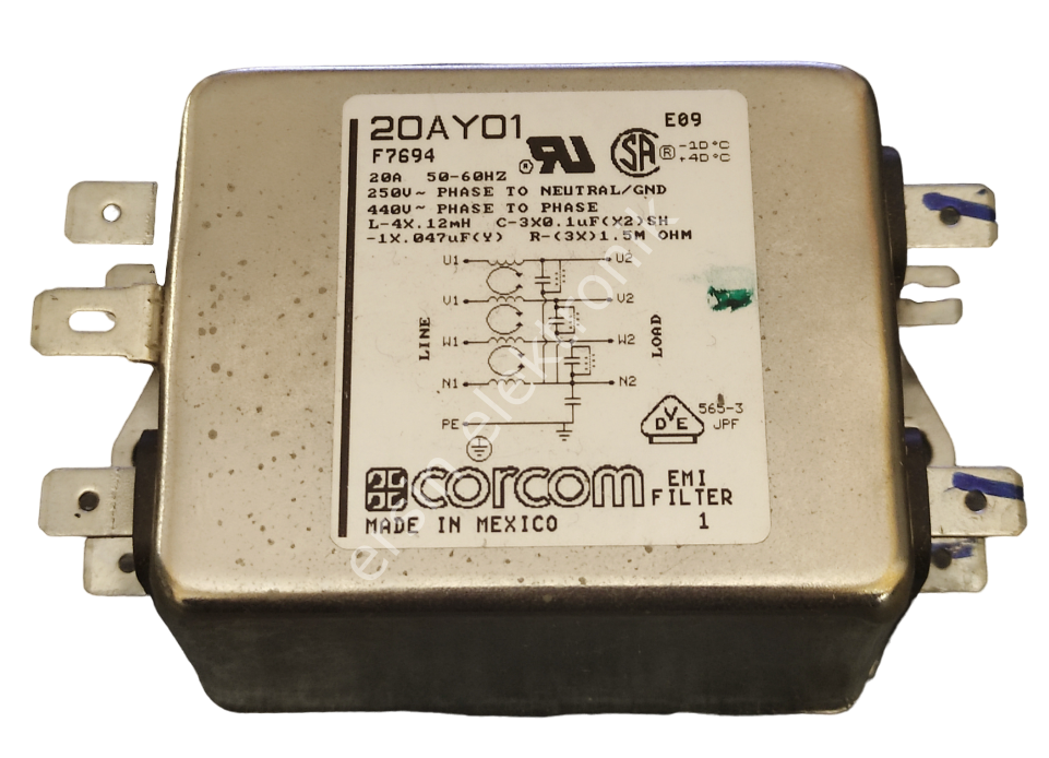 (20A) EMİ FİLTER 20AY01 20A 250V-440V  Power Line Filter Orjinal (3 Fazlı) (CORCOM)