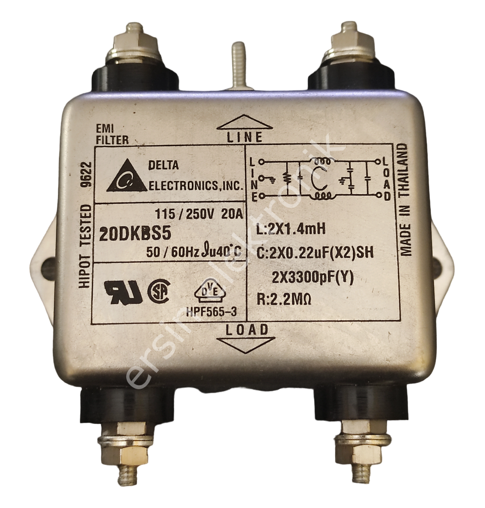 (20A) 20DKBS5 EMİ FİLTER 20DKBS5 20A  115/250V Power Line Filter(Uzunluk:62mm  Genişlik 5mm , Yükseklik 28mm) (Made in Thailand) (ADET İÇİN ÖZEL FİYAT VERİLİR) 50X60X39